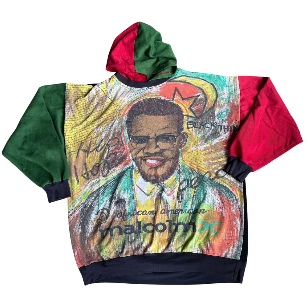 Vintage 90s Malcolm X Colorblock Hoodie Art Mens XL